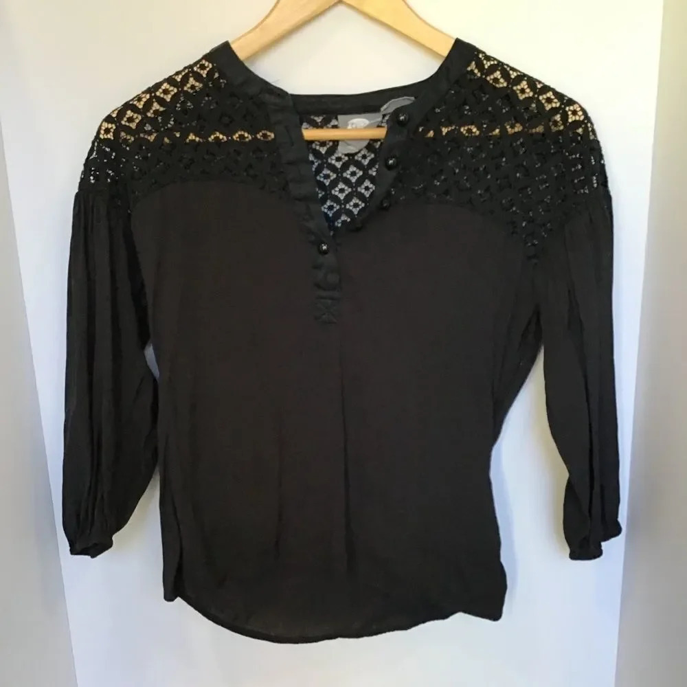 ANTHROPOLOGIE Blouse Sweetheart Neckline Black 2